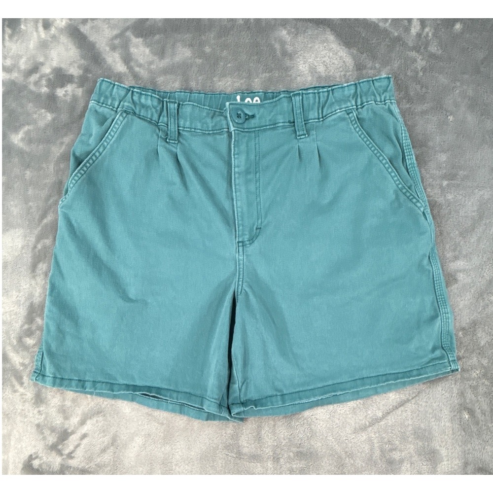 Lee Heritage Womens Teal Green Chino High Rise Shorts Size 12M Elastic‎ Waist